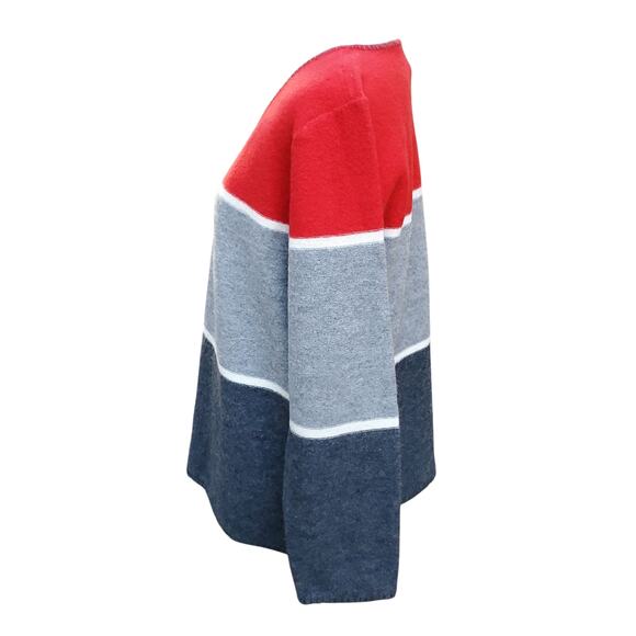 Vintage Pendleton Red Gray Wide Stripe Merino Wool Sweater Whipstitch V-neck M - Picture 7 of 13